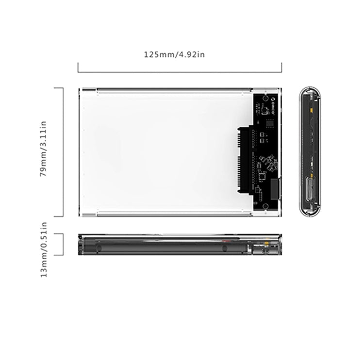 ORICO 2139U3-CR USB3.0 Transparent External Hard Drive Enclosure Storage Box For 9.5mm 2.5 inch SATA HDD/SSD