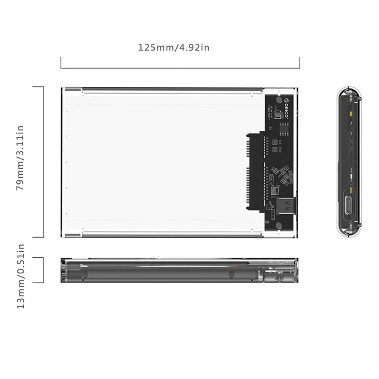 ORICO 2139C3-CR USB3.1 Type C Transparent External Hard Drive Enclosure Storage Box For 9.5mm 2.5 inch SATA HDD/SSD