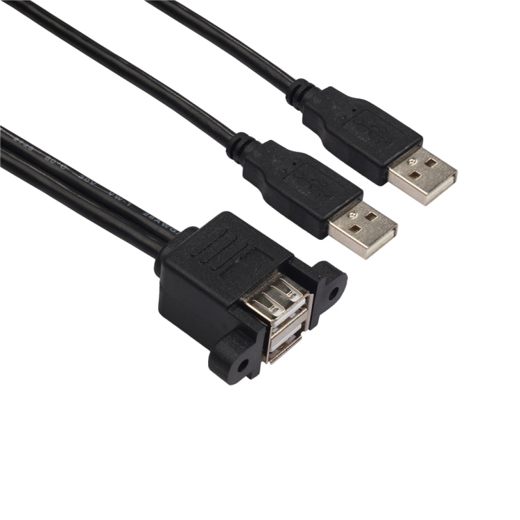 bk3507 Cable de extensión de Doble USB 2.0 Macho a Doble USB Hembra con orificio de fijación longitud: 50 cm