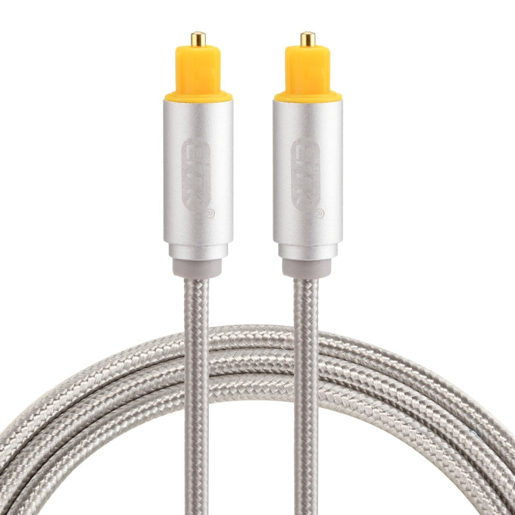Cable de Audio óptico Digital EMK 1m OD4.0 mm chapado en Oro con Cabeza metálica tejida Toslink Macho a Macho (Plateado)