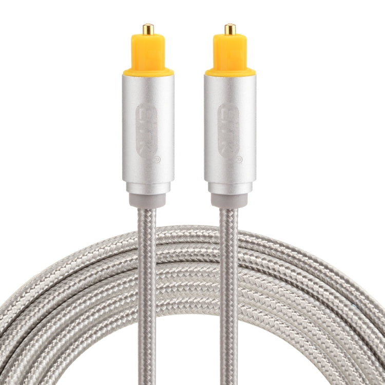 Cable de Audio óptico Digital EMK 2m OD4.0 mm chapado en Oro con Cabeza metálica tejida Toslink Macho a Macho (Plateado)