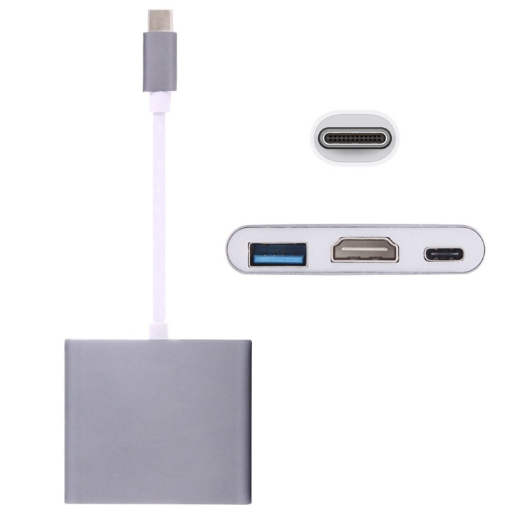 Adaptateur USB-C / Type-C 3.1 Mâle vers USB-C / Type-C 3.1 Femelle et HDMI Femelle et USB 3.0 Femelle (Gris)
