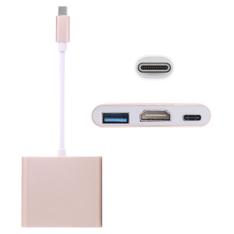 Adaptateur USB-C / Type-C 3.1 Mâle vers USB-C / Type-C 3.1 Femelle et HDMI Femelle et USB 3.0 Femelle (Or)