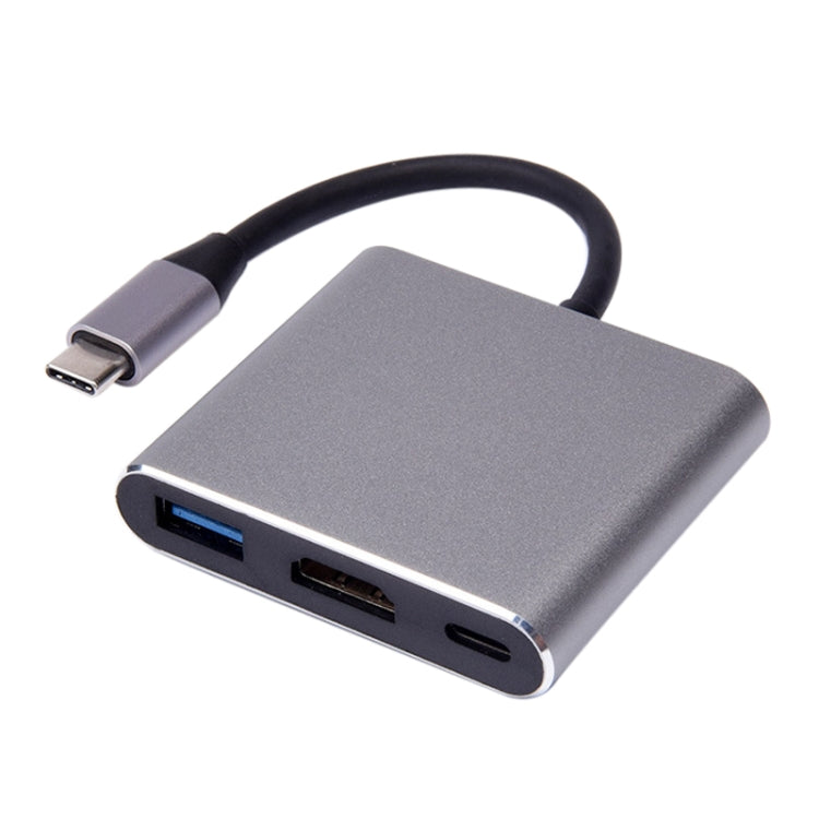 V125 UCB-C / Type-C Male to PD + HDMI + USB 3.0 Female 3 in 1 Converter (Grey)