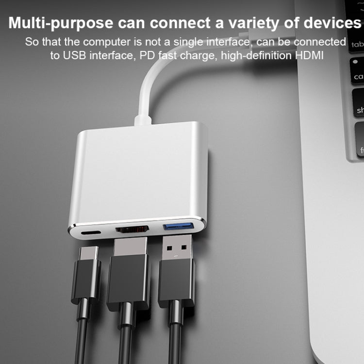 V125 UCB-C / Type-C Mâle vers PD + HDMI + USB 3.0 Femelle Convertisseur 3 en 1 (Gris)
