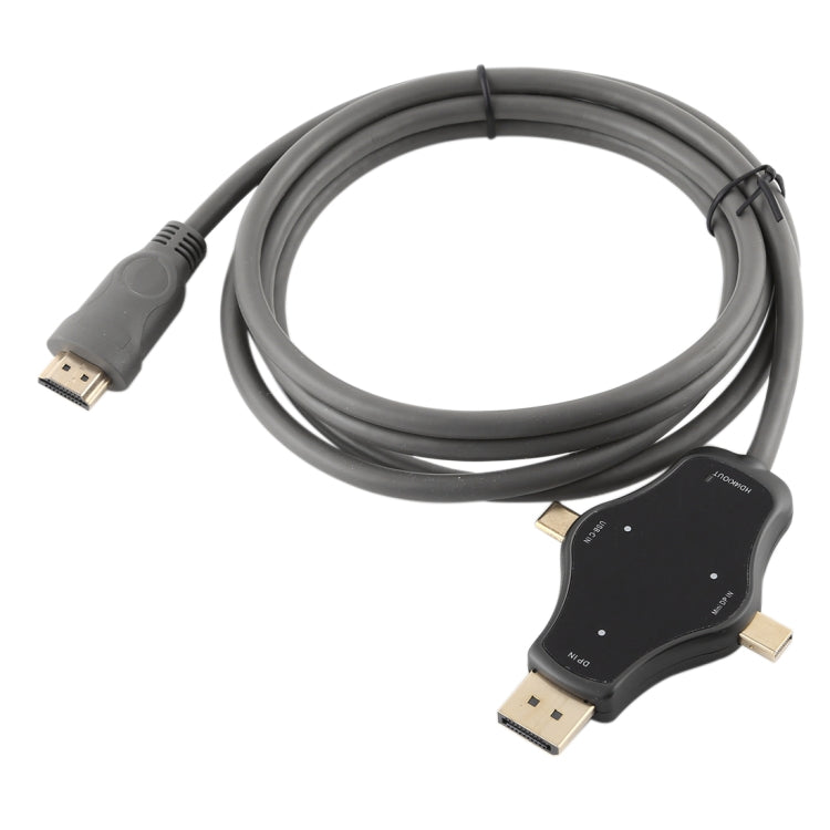 Câble adaptateur vidéo D65A DisplayPort In et Mini DP In et USB-C / Type-C In vers HDMI 4K