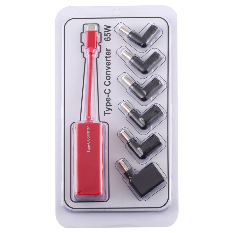 Adaptateur secteur pour ordinateur portable 65 W USB-C Type C vers convertisseur d'alimentation 6 en 1 (rouge)