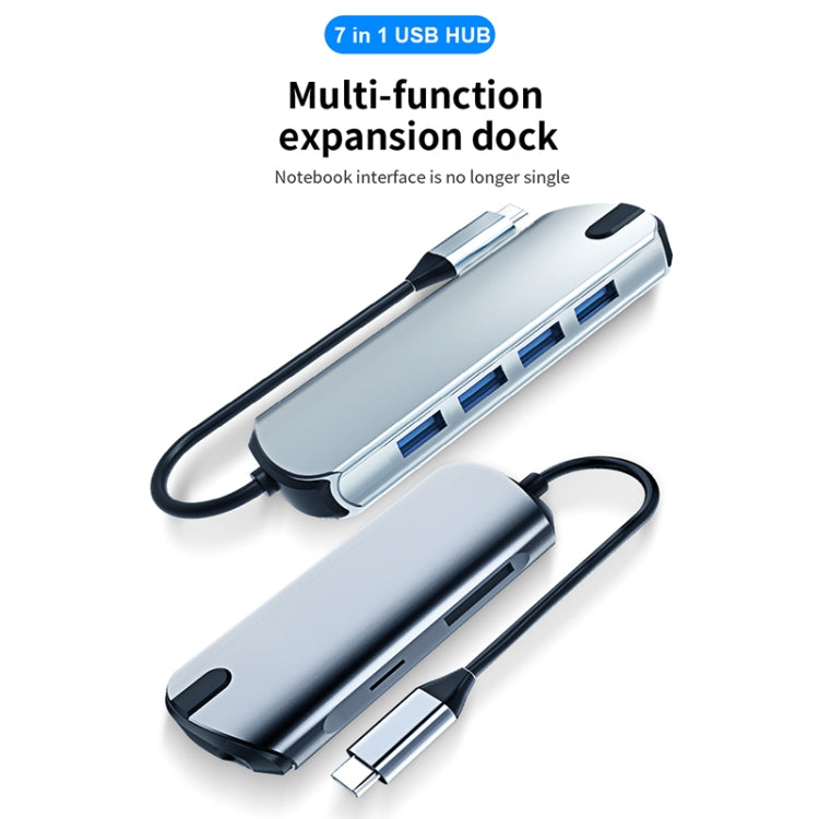 Base de expansión Basix T1907 7 en 1 multifunción Type-C / USB-C HUB (Gris)