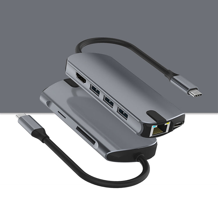 Basix T1908 8-in-1 Multifunction Type-C / USB-C HUB Docking Station (Grey)