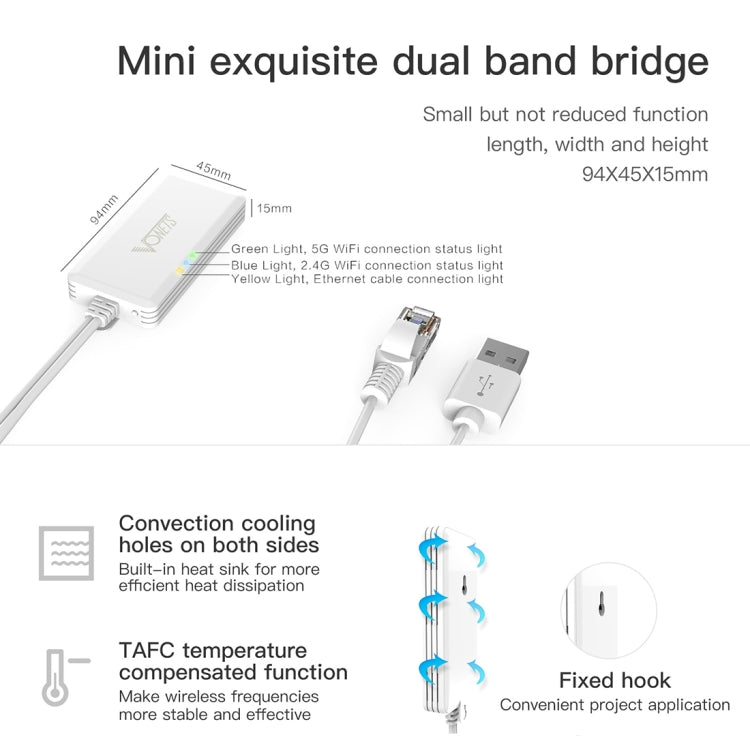 VOTETS VAP11AC 5G / 2.4G Mini Wireless Bridge 300Mbps + 900Mbps WiFi Repeater Support Video Video and Control (White)