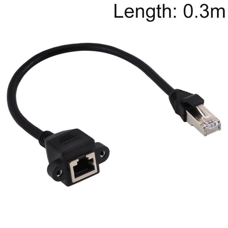 RJ45 Female to CATE5 Male Network Panel Mount Screw Lock Extension Cable Length: 0.3m (Black)
