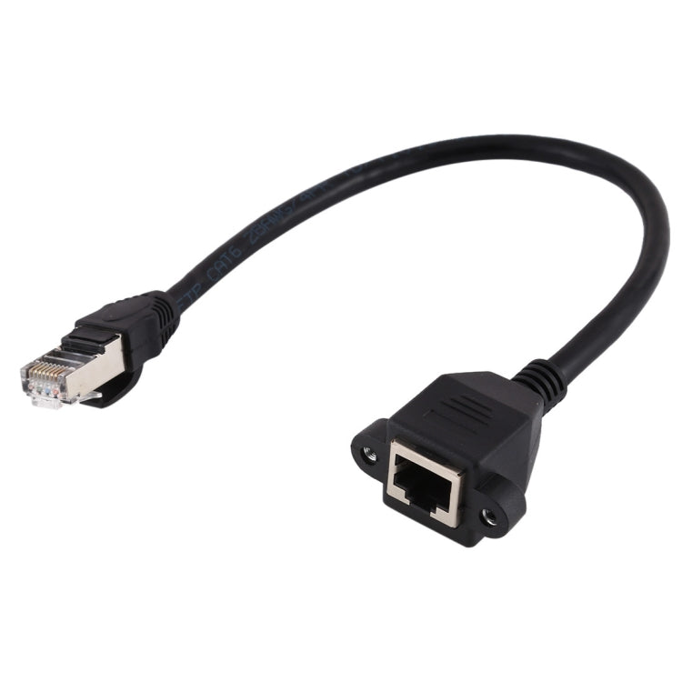 RJ45 Female to CATE5 Male Network Panel Mount Screw Lock Extension Cable Length: 0.3m (Black)