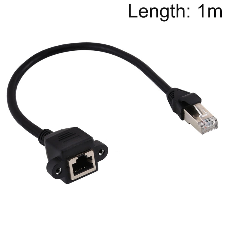 RJ45 Female to Male CAT5E Network Panel Mount Screw Lock Extension Cable Length: 1m (Black)