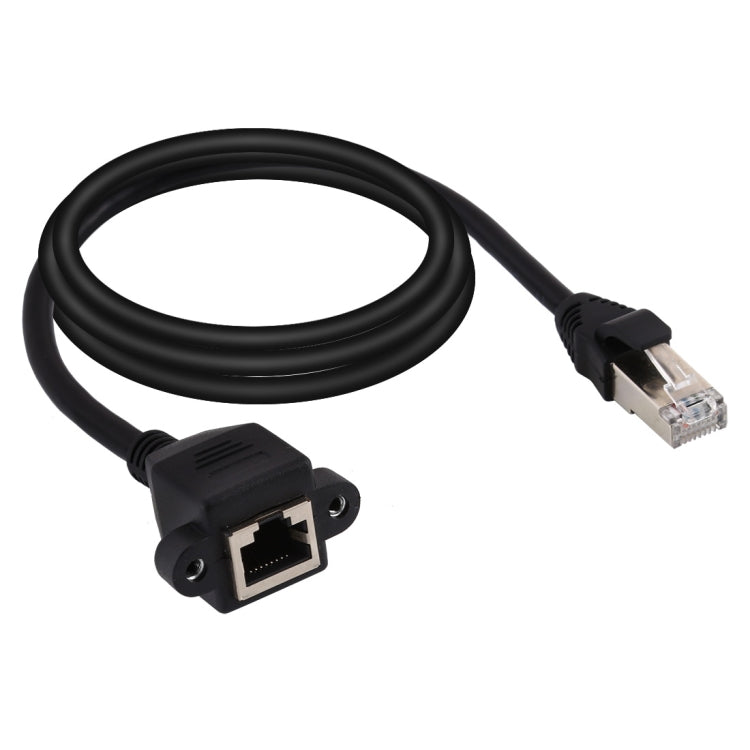 RJ45 Female to Male CAT5E Network Panel Mount Screw Lock Extension Cable Length: 2m (Black)