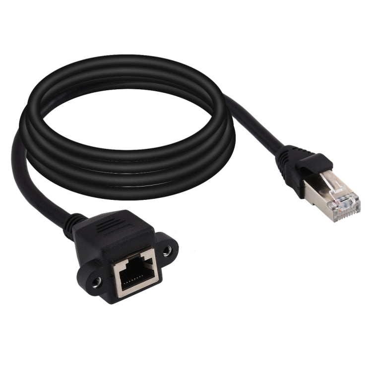 RJ45 Female to Male CAT5E Network Panel Mount Screw Lock Extension Cable Length: 3m (Black)