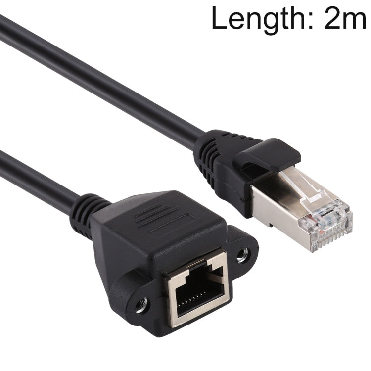 RJ45 Female to Male CAT6E Network Panel Mount Screw Lock Extension Cable Length: 2m