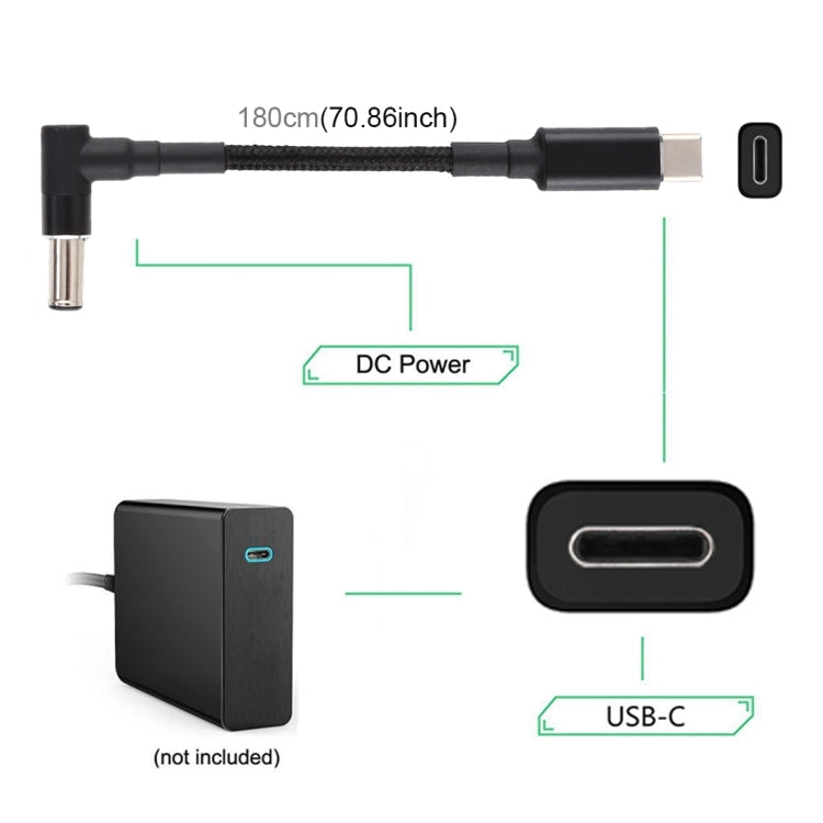 PD 100W 6.0x1.4mm Coude vers USB-C Type-C Nylon Weave Power Câble de charge Longueur du câble: 1.7m