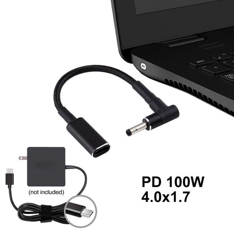 PD 100W 18.5-20V 4.0x1.7mm Coude vers Adaptateur USB-C Type-C Câble Tressé en Nylon