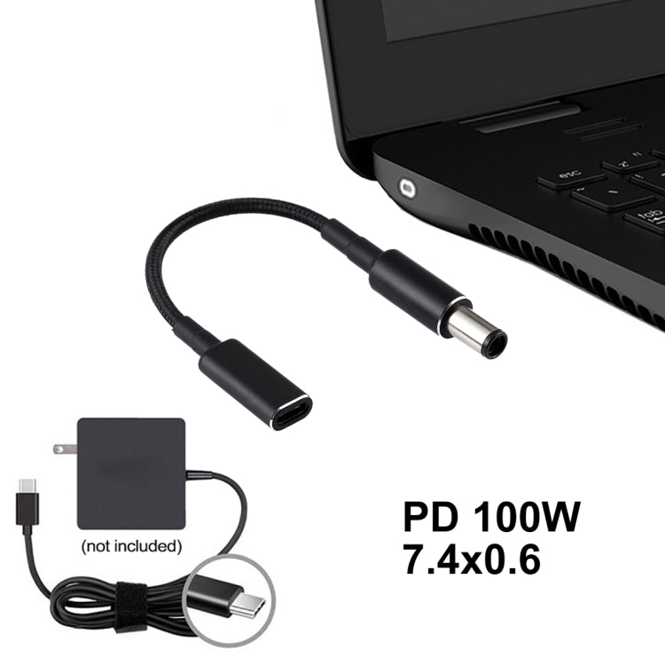 PD 100W 18.5-20V 7.4x0.6 mm a USB-C Type-C Cable trenzado de Nylon con Adaptador Para HP