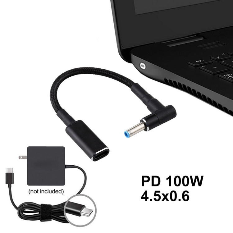 PD 100W 18.5-20V 4.5x0.6 mm Codo a Adaptador USB-C Tipo-C Cable trenzado de Nylon Para HP