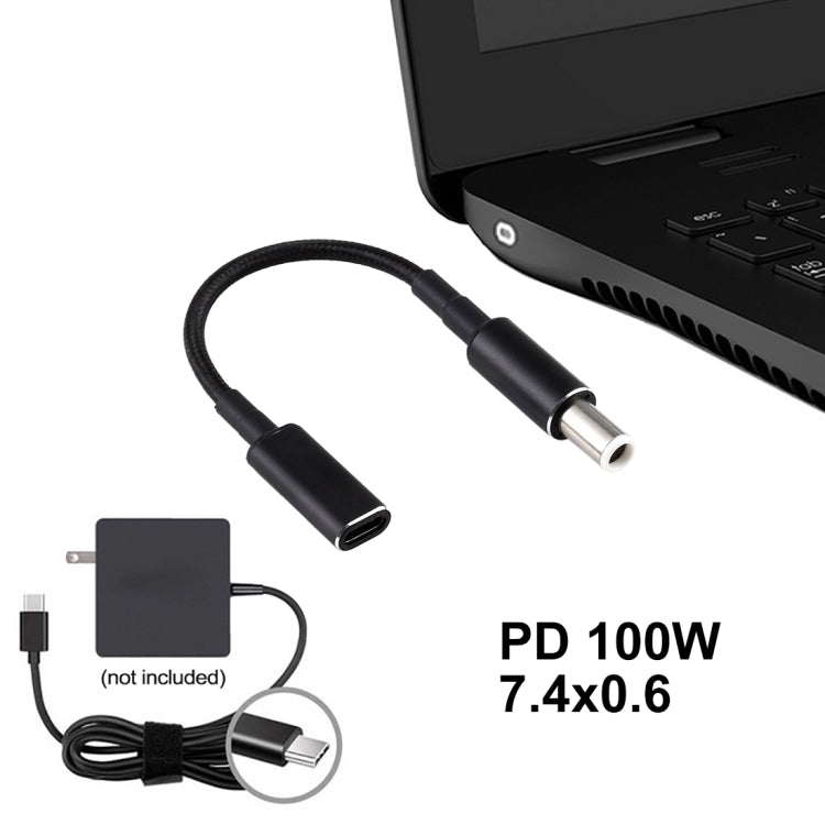 Câble tressé en nylon PD 100W 18.5-20V 7.4x0.6 mm vers USB-C Type-C avec adaptateur pour Dell