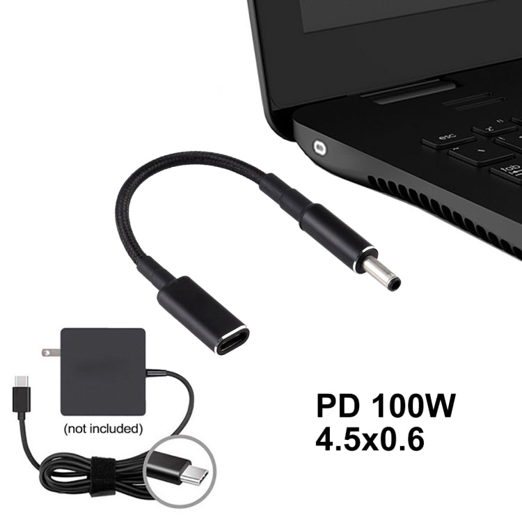 Câble tressé en nylon PD 100W 18.5-20V 4.5x0.6 mm vers USB-C Type-C avec adaptateur pour Dell