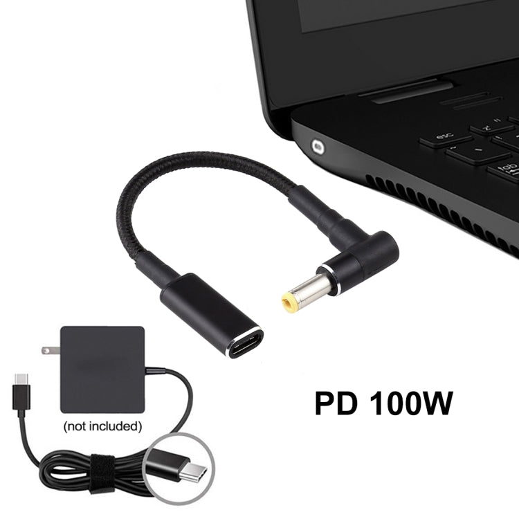 PD 100W 18.5-20V 5.5x2.5 mm Codo a Adaptador USB-C Tipo-C Cable trenzado de Nylon