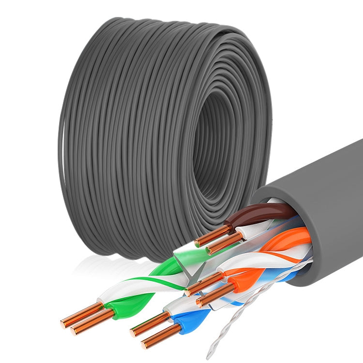 NUOFUKE 058 CAT 6E Câble de réseau domestique Gigabit en cuivre sans oxygène à 8 cœurs Longueur du câble : 300 m (gris foncé)