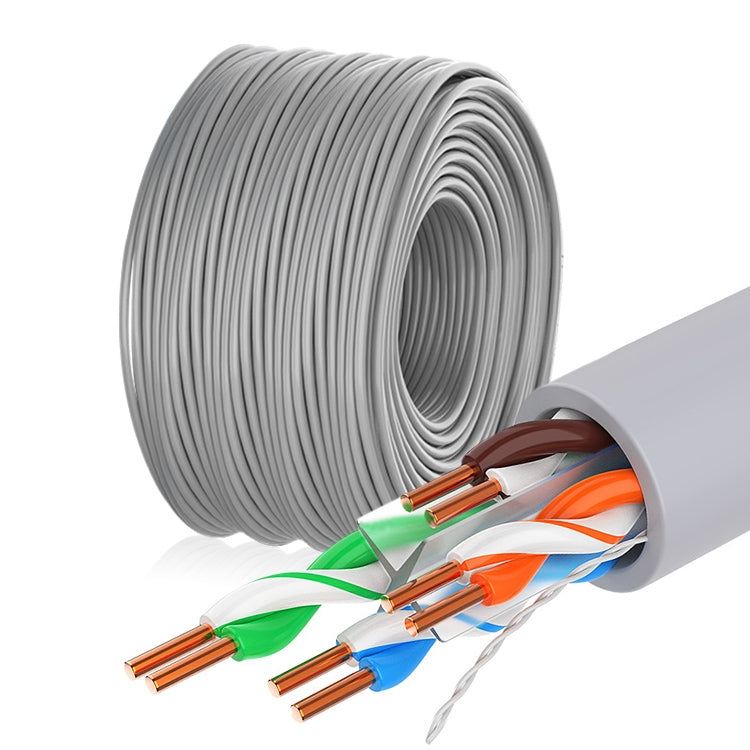 NUOFUKE 058 CAT 6E Cable de red doméstica Gigabit de cobre sin oxígeno de 8 núcleos longitud del Cable: 300 m (Gris Claro)