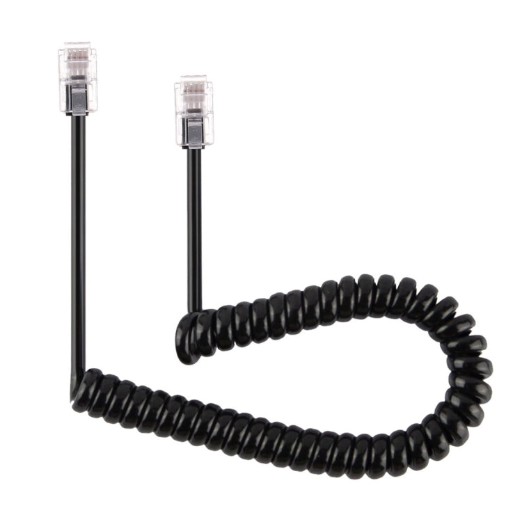 4 Core Male to Male RJ11 Spring Type Telephone Extension Coil Cord Cable Stretch Length: 2m (Black)