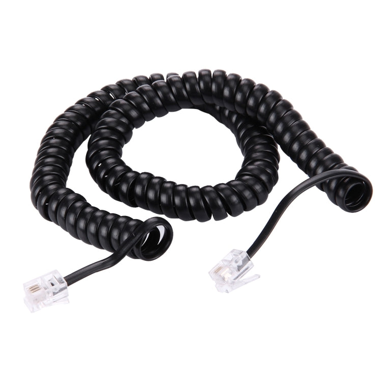 4 Core Male to Male RJ11 Spring Type Telephone Extension Coil Cord Cable Stretch Length: 3m (Black)