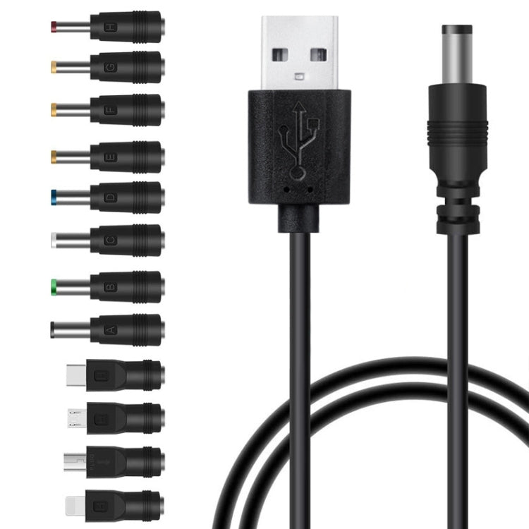 12 en 1 Cable de Alimentación DC USB Multifunción Intercambio Cable de Carga USB (Negro)
