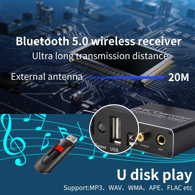 Convertisseur d'adaptateur audio DAC Bluetooth NK-Q8 avec télécommande US Plug