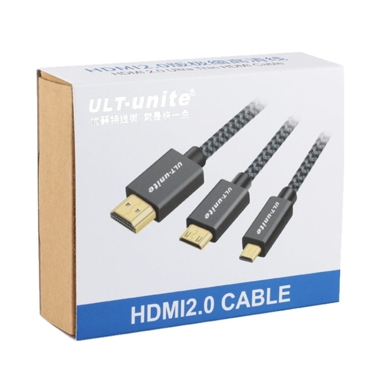 Ult-Unite Head-chapado en Oro HDMI 2.0 Macho al Cable trenzado de Nylon masculino longitud del Cable: 2m (Negro)