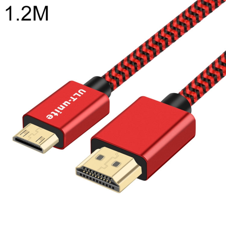 Uld-Unite Head-chapado en Oro HDMI 2.0 Macho a Mini Cable trenzado de Nylon masculino HDMI Cable de Cable: 1.2m (Rojo)