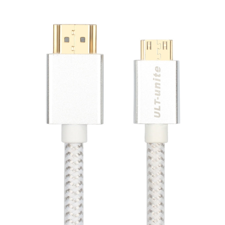 Uld-Unite Head-Plaqué Or HDMI 2.0 Mâle vers Mini HDMI Câble Nylon Tressé Câble Longueur : 1,2 m (Argent)