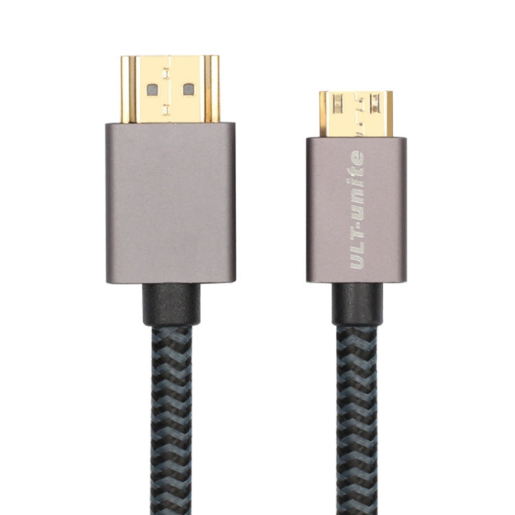 Uld-Unite Head-chapado en Oro HDMI 2.0 Macho a Mini HDMI Cable trenzado de Nylon longitud del Cable: 2m (Negro)