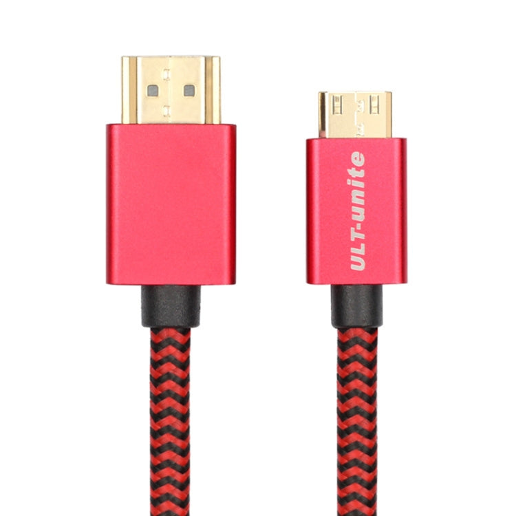 Ult-Unite Head-Gold Plated HDMI 2.0 Male to Mini HDMI Cable Nylon Braided Cable length: 3M (Red)