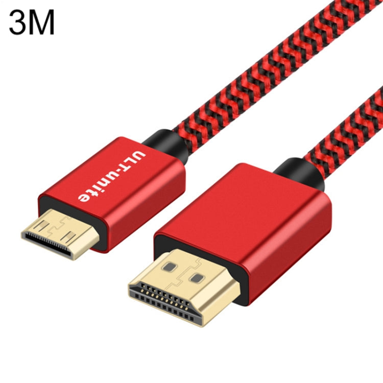Ult-Unite Head-chapado en Oro HDMI 2.0 Macho a Mini HDMI Cable trenzado de Nylon longitud del Cable: 3M (Rojo)