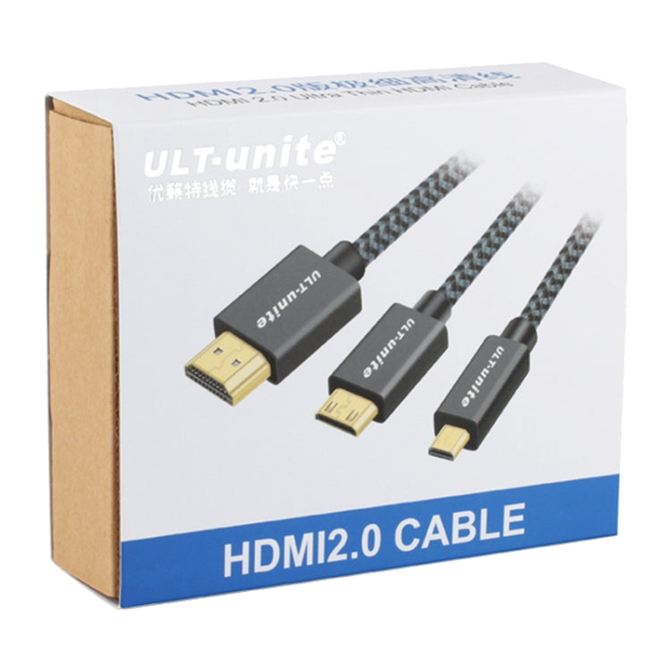 Uld-Uning Dorado-Plateado Cabeza HDMI Macho a Micro HDMI Cable trenzado de Nylon longitud del Cable: 2m (Negro)