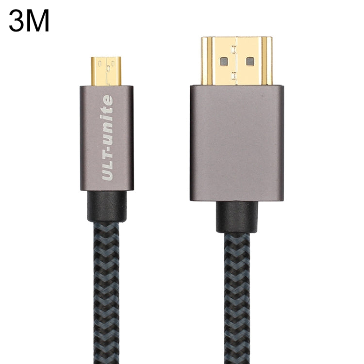 Uld-Unite Head Câble HDMI mâle vers micro HDMI plaqué or Longueur du câble tressé en nylon : 3 m (noir)