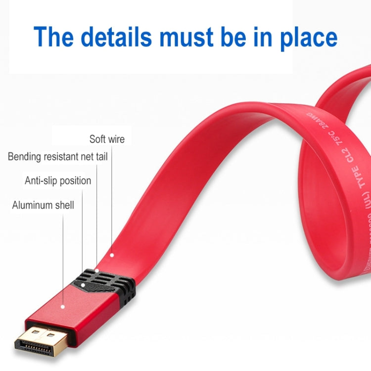 Câble adaptateur plat 4K 60Hz DisplayPort 1.2 mâle vers Displayport 1.2 mâle avec boîtier en aluminium Longueur du câble : 3 m (rouge)