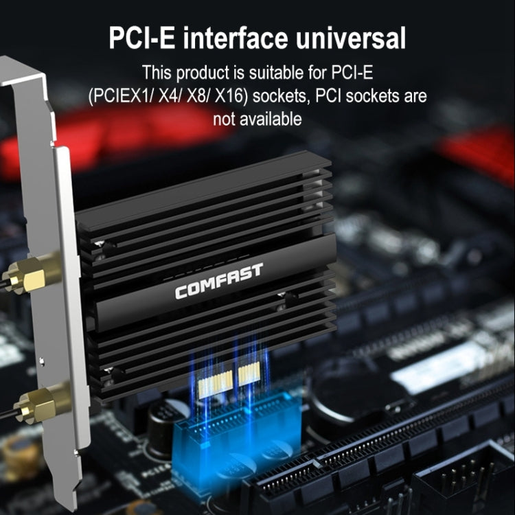 COMFAST CF-AX180 Plus 1800MBPS PCI-E Bluetooth 5.2 Kit Double Fréquence WiFi 6 Carte Réseau Sans Fil avec Dissipateur de Chaleur