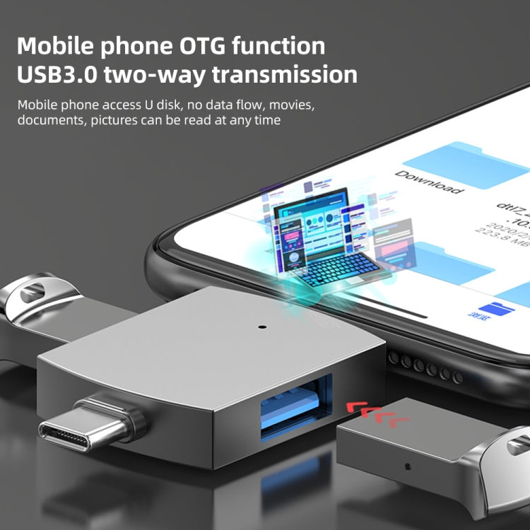 4 in 1 8 Pin + USB-C / Type-C Male to USB 3.0 + USB Female OTG Card Reader