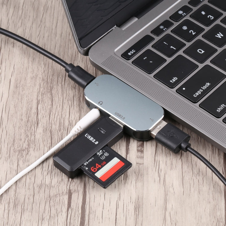 4 en 1 Macho USB-C / Tipo-C a USB-C / Tipo-C + 3.5 mm AUX + USB 3.0 + Adaptador femenino USB