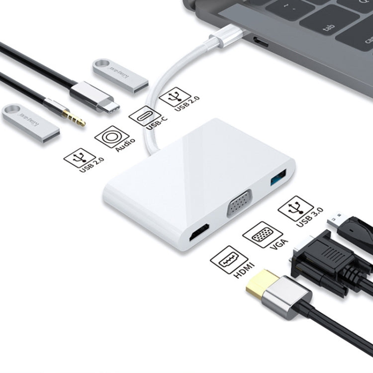 Basix PP7A 7 en 1 USB-C / Type-C vers PD + USB3.0 + HDMI + VGA + Audio 3.5 + Convertisseur USB2.0x2
