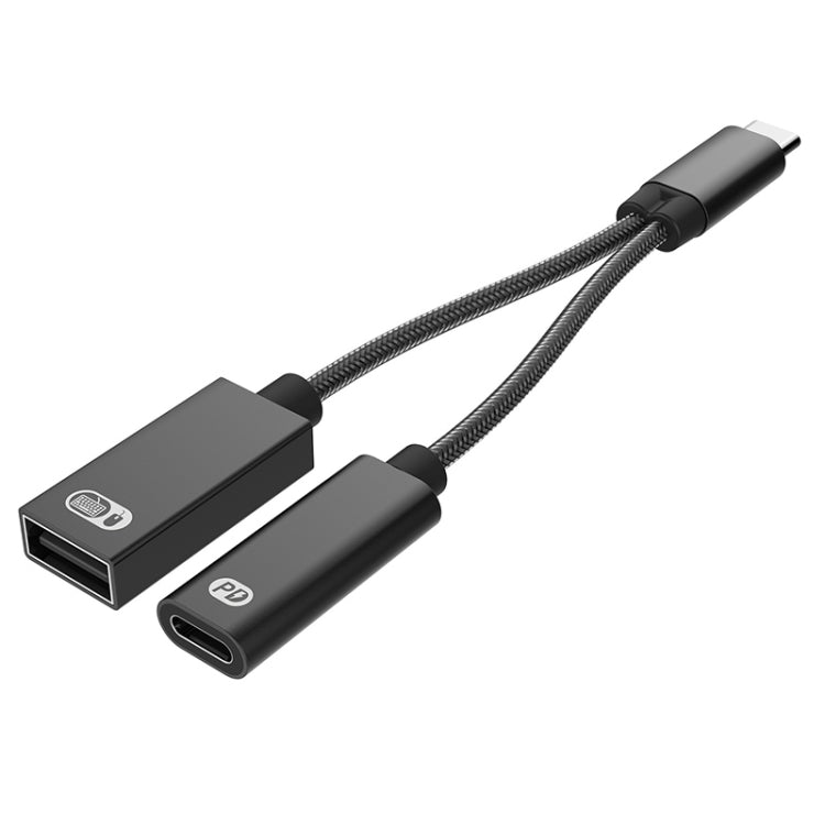 TA2Q USB-C / TYPE-C Mâle vers PD 60W USB-C / Type-C Charge + Adaptateur USB 2.0 Femelle OTG (Noir)