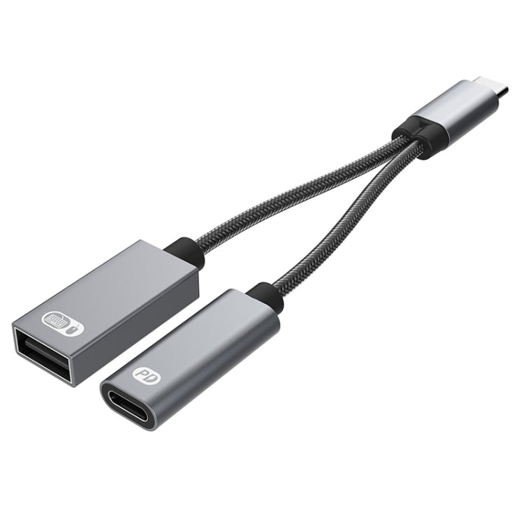 TA2Q USB-C / TYPE-C Mâle vers PD 60W USB-C / Type-C Charge + Adaptateur OTG USB 2.0 Femelle (Gris)