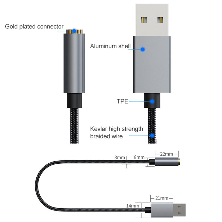 TA1A-C1 USB Male to 3.5mm Audio Earphone Headphone Adapter (Silver Grey)