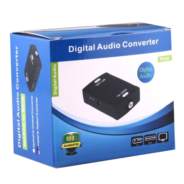 Adaptador convertidor de Audio Digital de entrada coaxial RCA a salida Toslink Óptica (Negro)